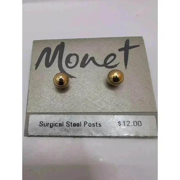 NWT Monet Gold Surgical Steel Stud Earrings Screw Back Unisex - Picture 1 of 4